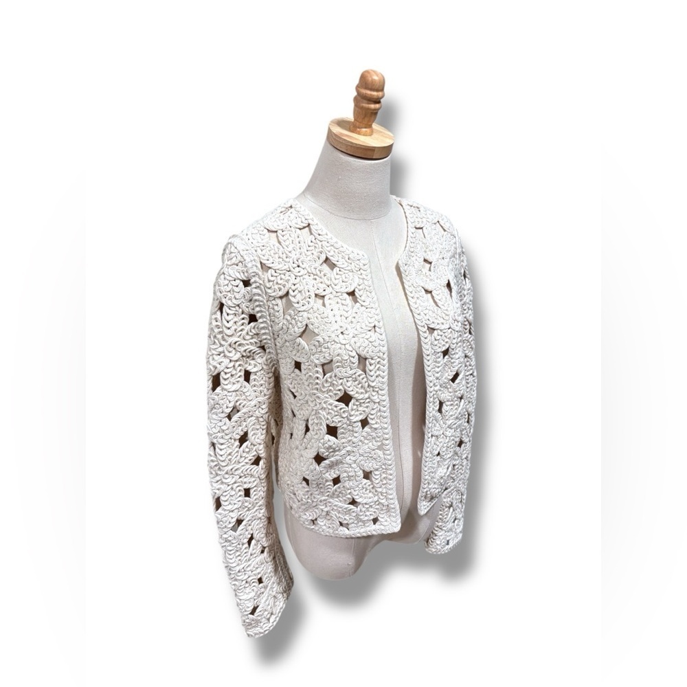 Zara Elegant Cream White Crochet Macrame Women's Sweater Size XS/S